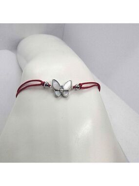 Butterfly Bracelet – 925 Sterling Silver,White Opal Charm, Adjustable Red String